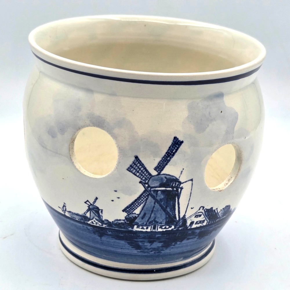 VINTAGE Delft Blauw Hand Painted Blue White Bulb/CROCUS Planter Made in Holland